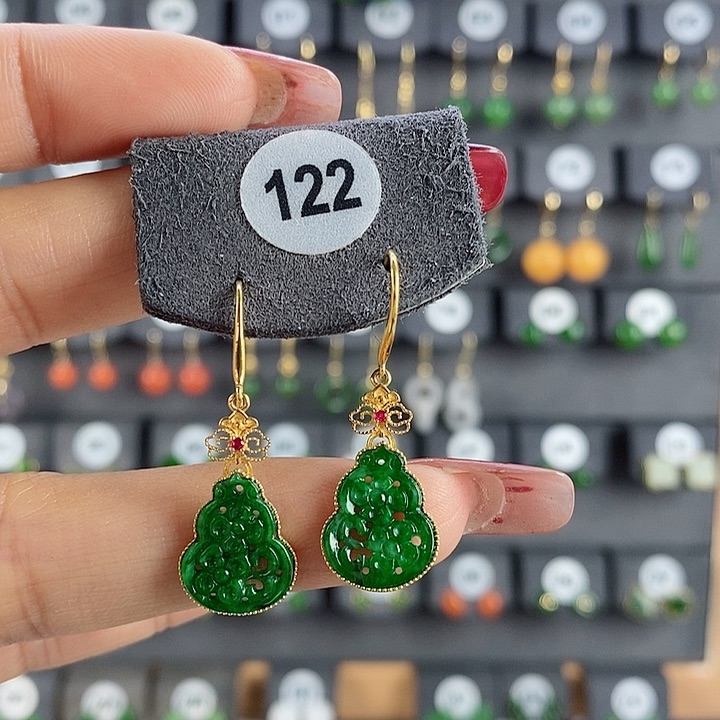 翡翠耳饰18K金镶嵌耳饰