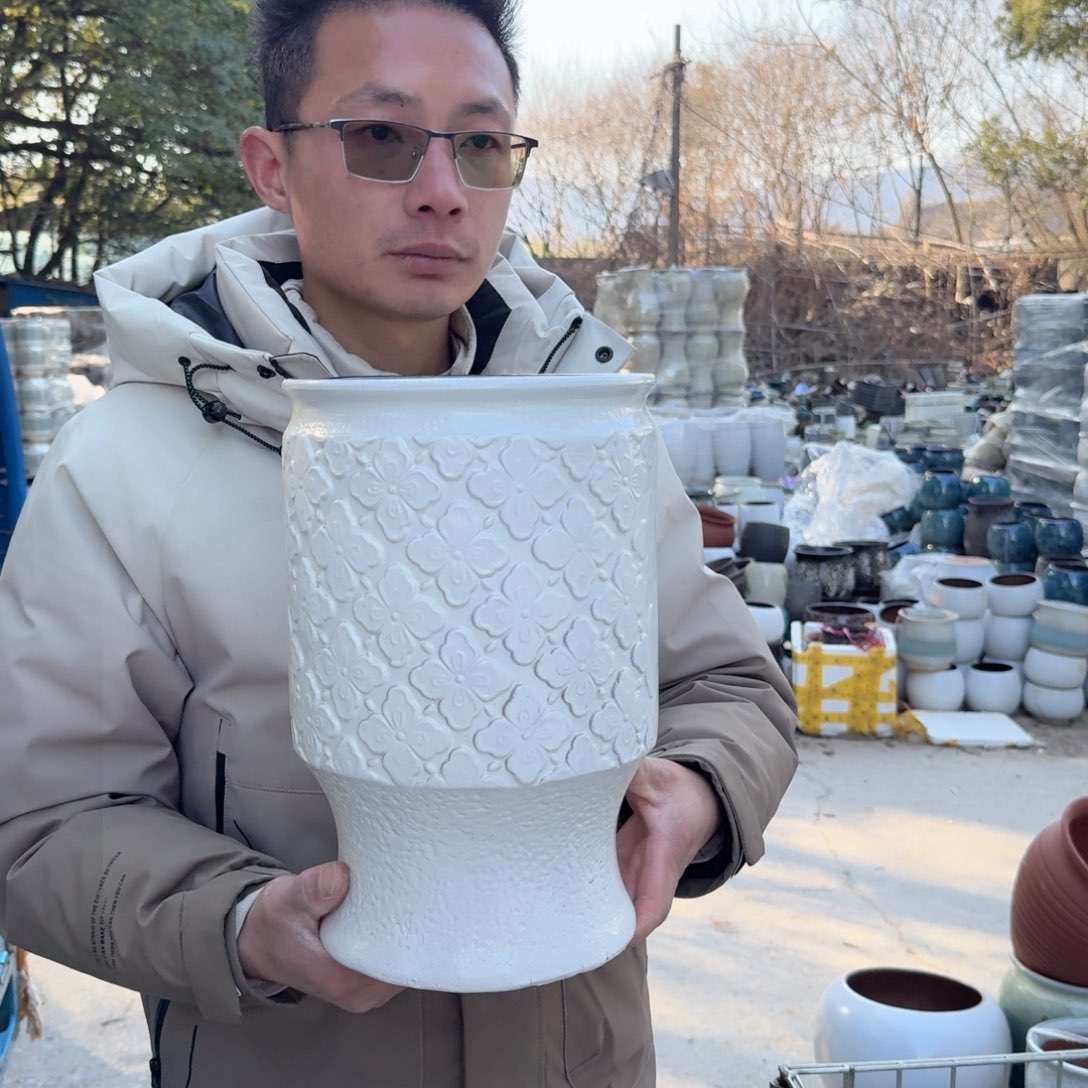 紫砂花盆口20高30（一个菠萝白色