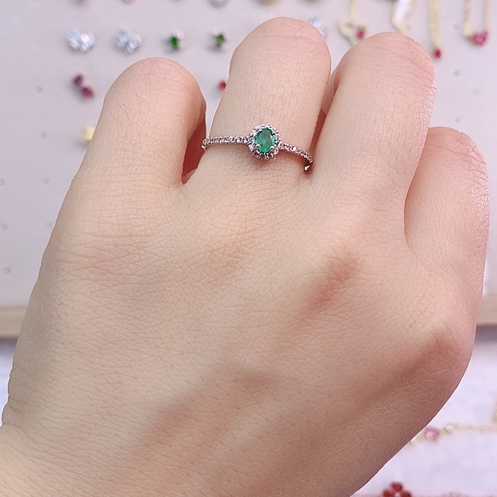 祖母绿戒指银S925镶嵌