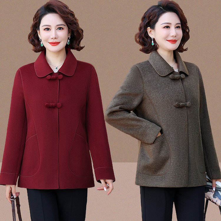 中老年女装含羊毛30%双面呢外套高端羊绒大衣女妈妈装毛呢外套