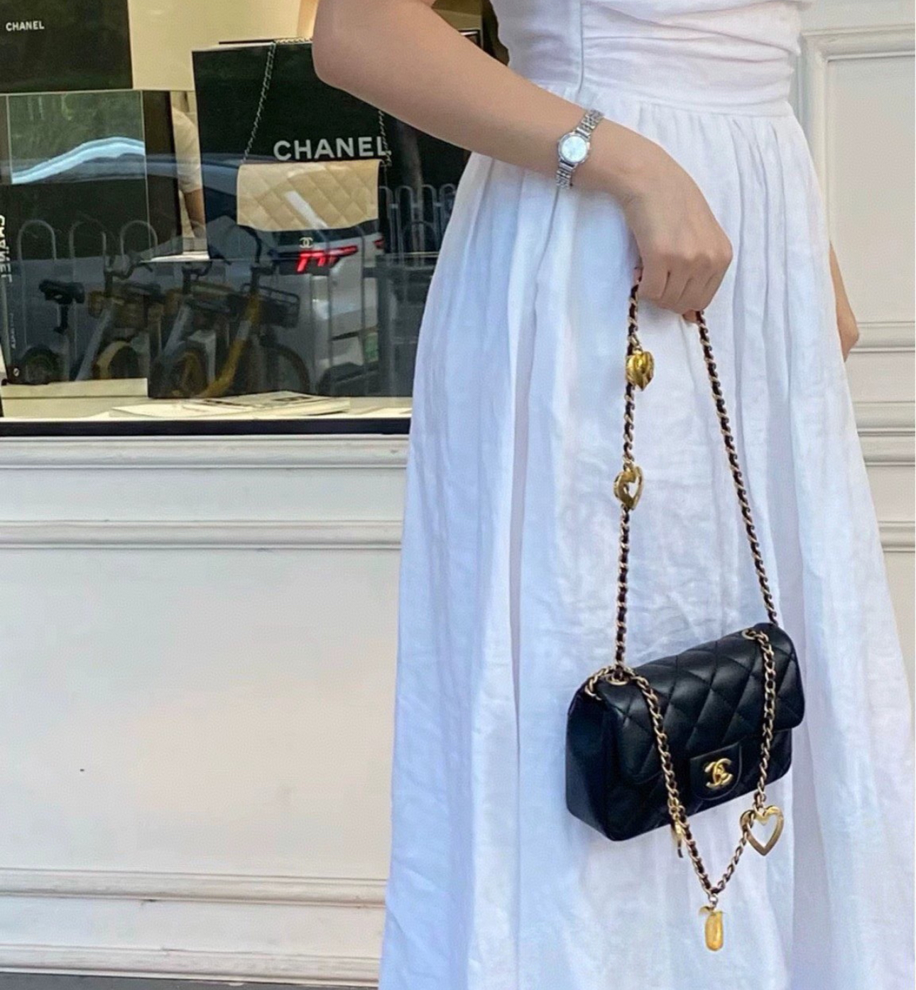 99新 Chanel/香奈儿 22B黑金大mini桃心链条 芯片款-公价3万多