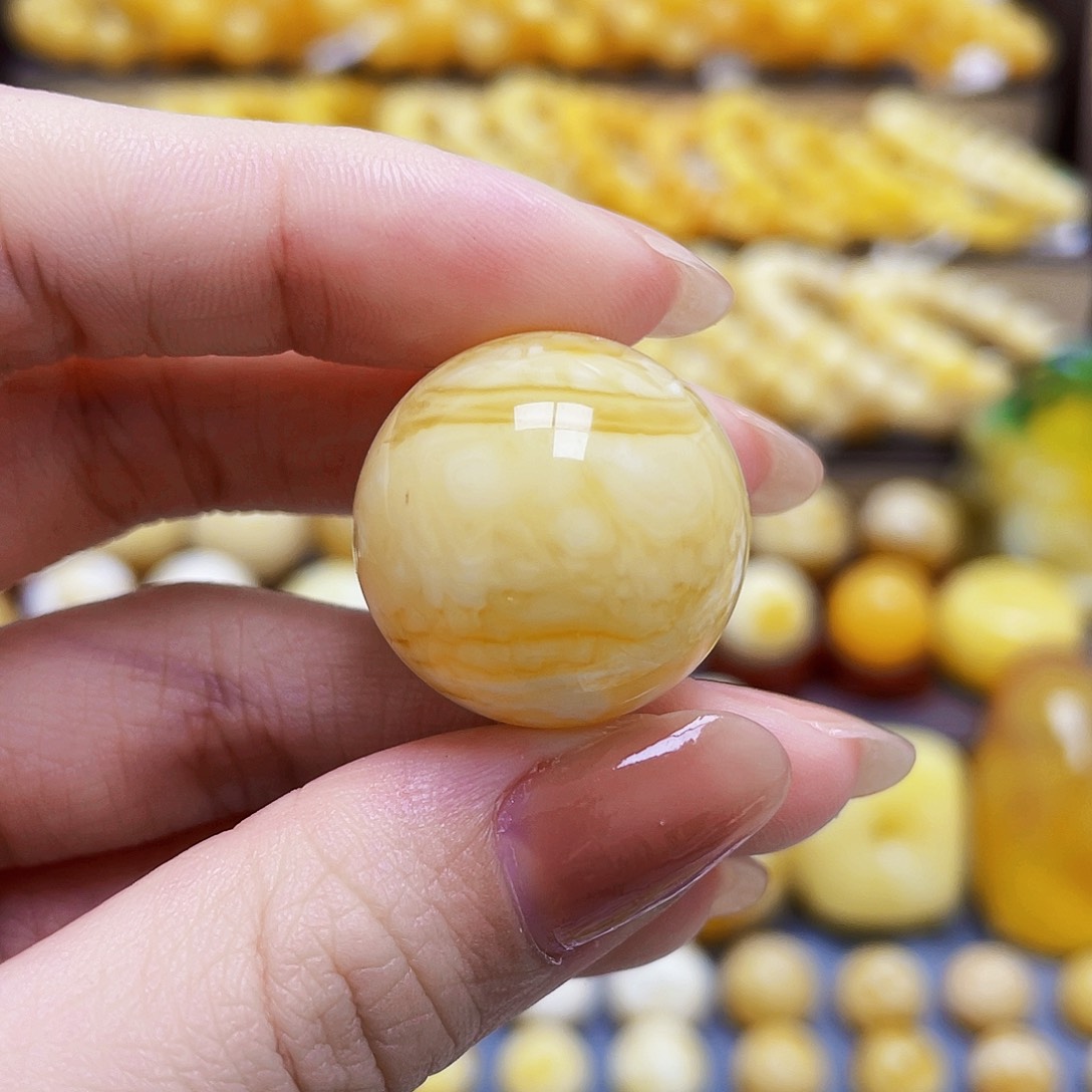 未镶嵌琥珀裸石蜜蜡圆珠23.3mm微瑕