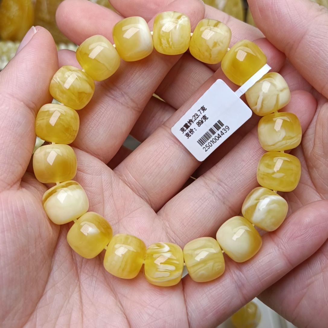 蜜蜡手链未镶嵌13老型金白溶洞妖花