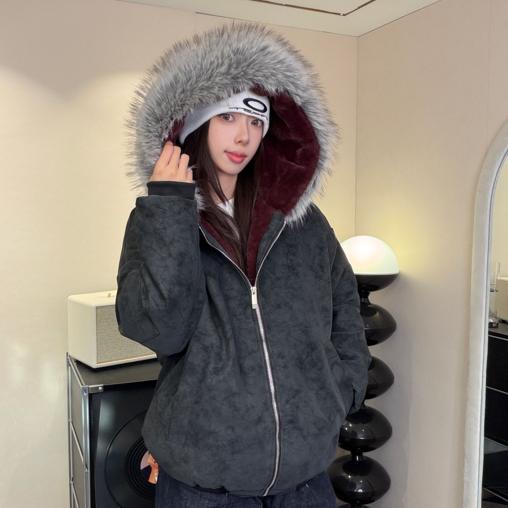 【现货+运费险+高品质】大毛领连帽皮衣夹克外套座山雕冬男女同款潮