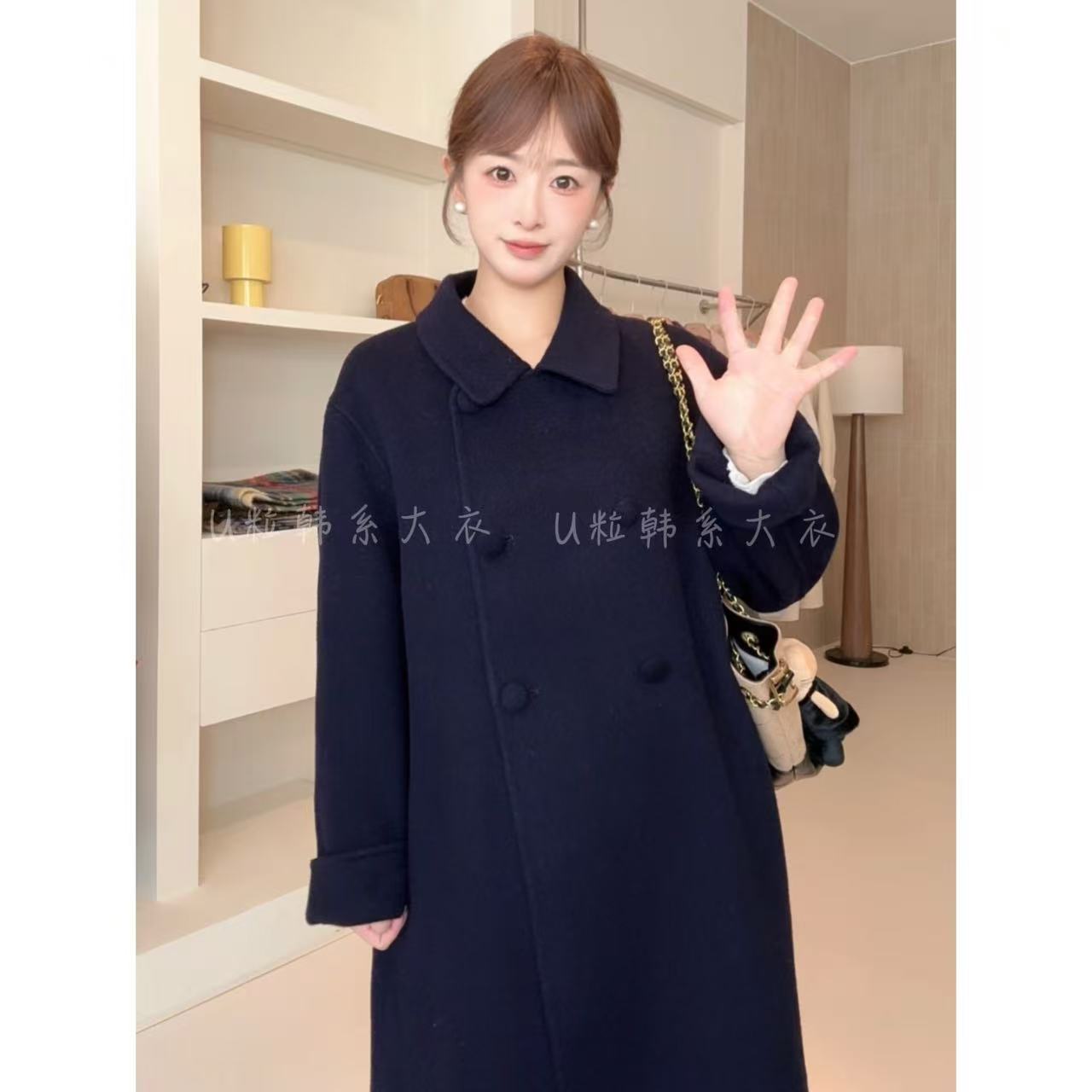 秋冬新款高端定制百搭时尚休闲100%全羊毛双面羊毛大衣