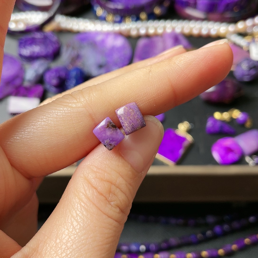 苏纪石（舒俱来）耳钉银S925镶嵌