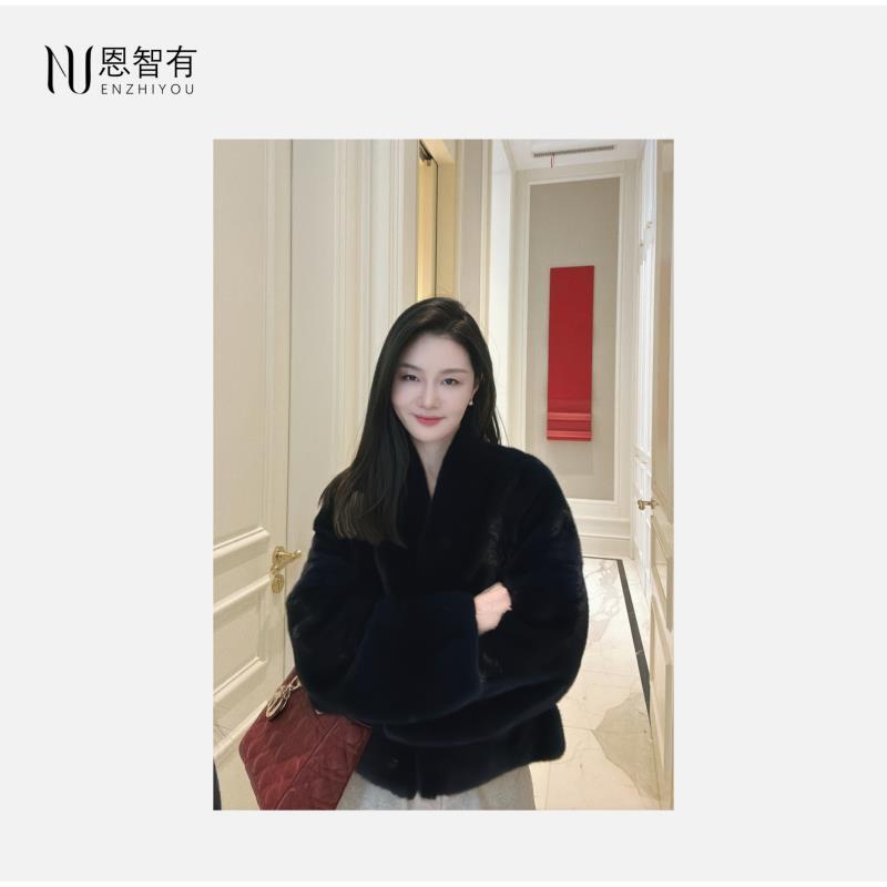 【恩智有皮草】丹麦进口 紫金天鹅绒 蓝色妖姬短款水貂外套