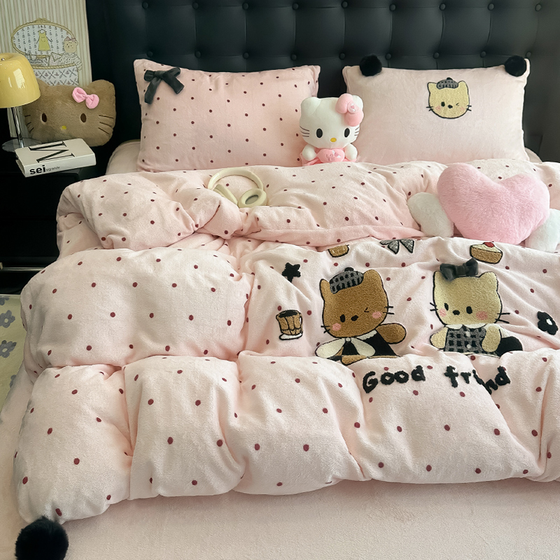 牛奶绒【快乐兄妹】床上四件套双面绒卡通被套床单加绒加厚2025新