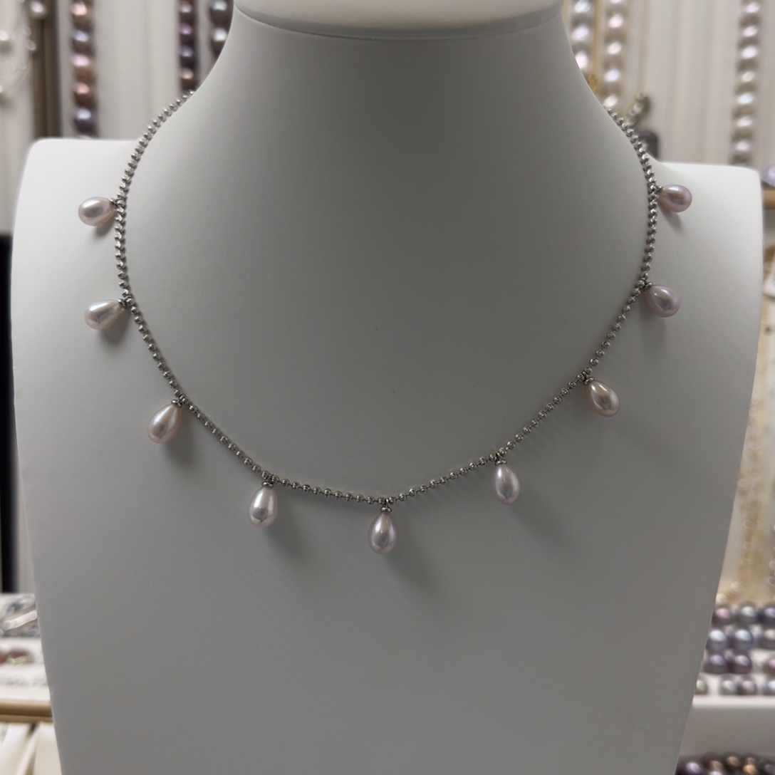 淡水珍珠银S925镶嵌项链
