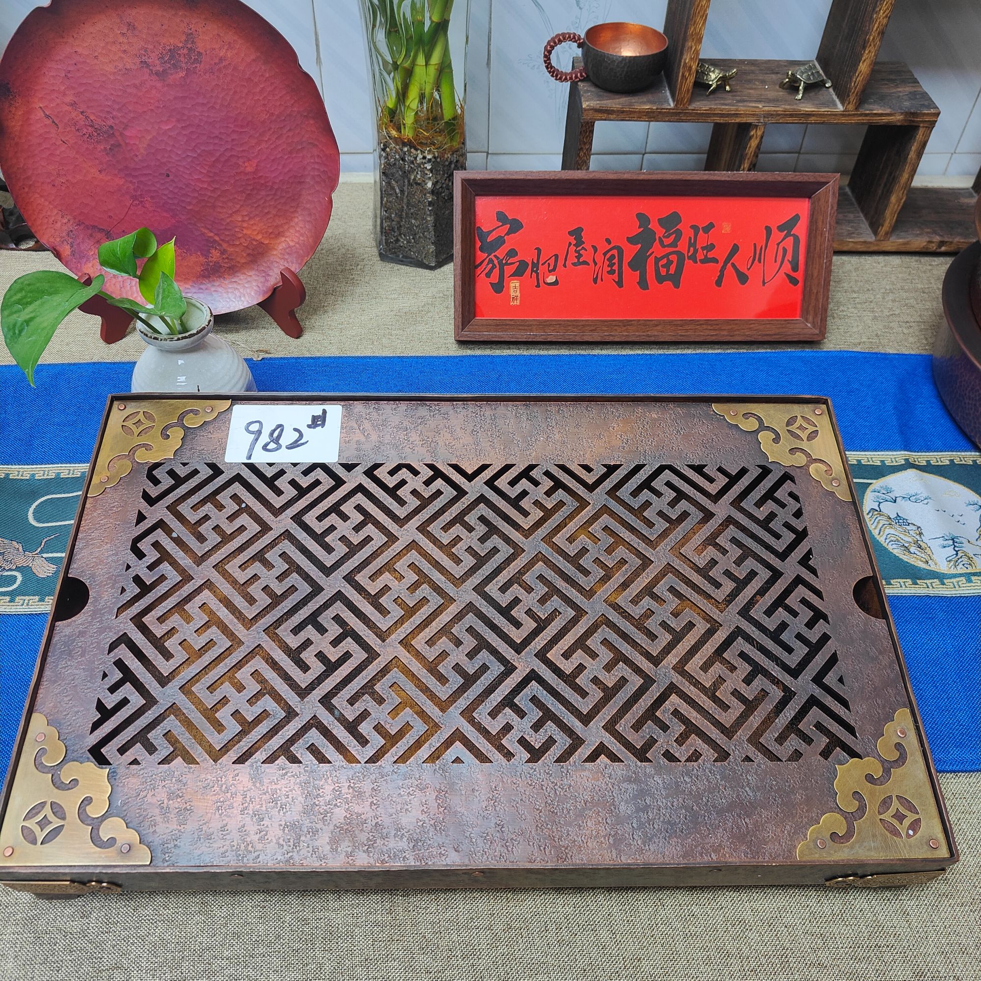 直径40*25厘米手工长方形紫铜纯铜大茶盘加厚加重新中式茶道