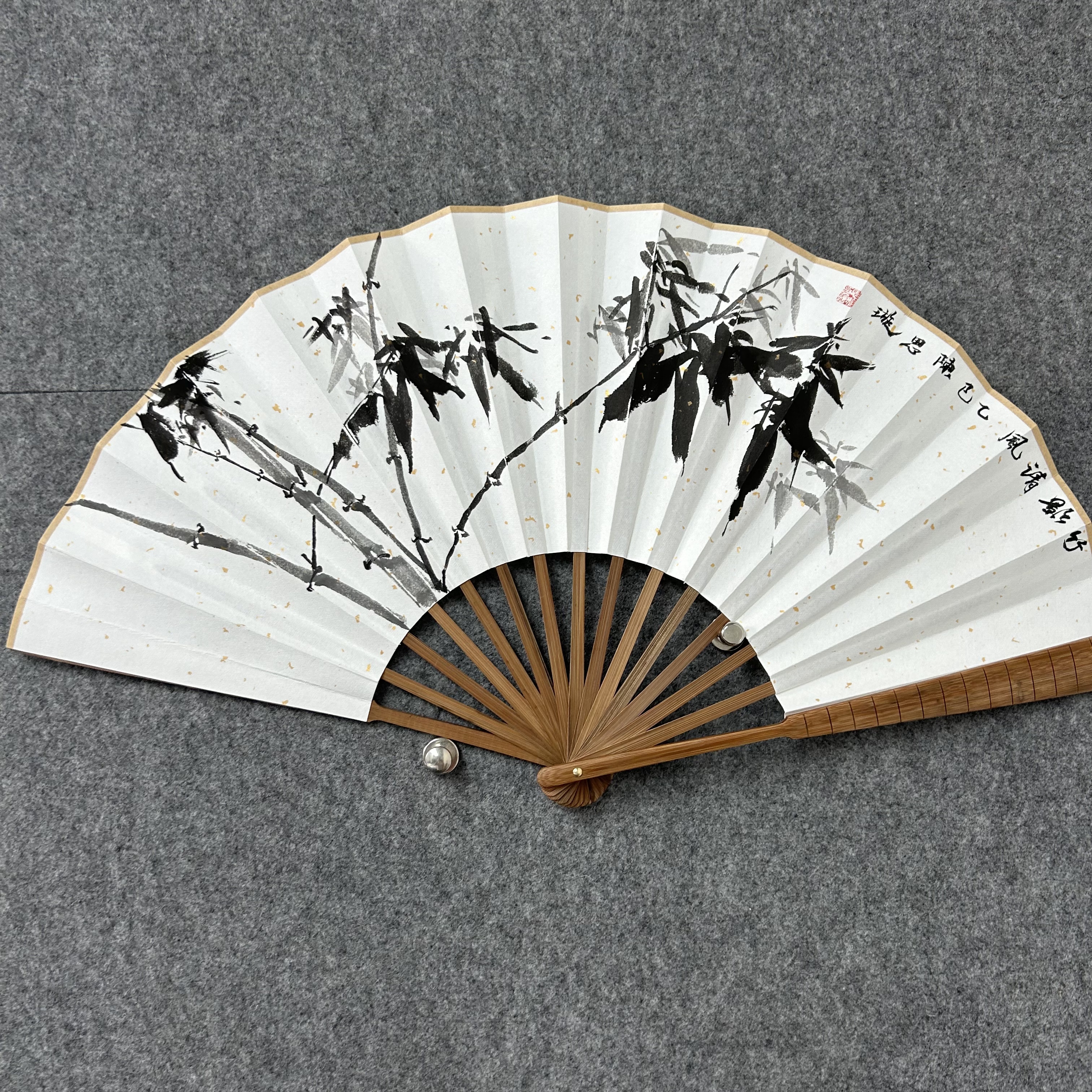 手绘国画扇面竹影清风