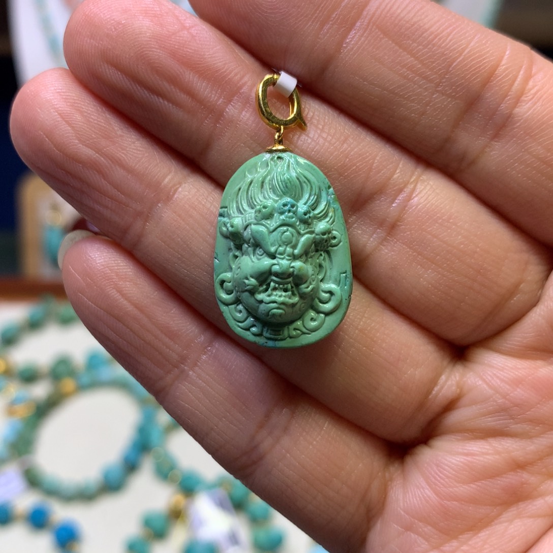 绿松石18K金镶嵌吊坠