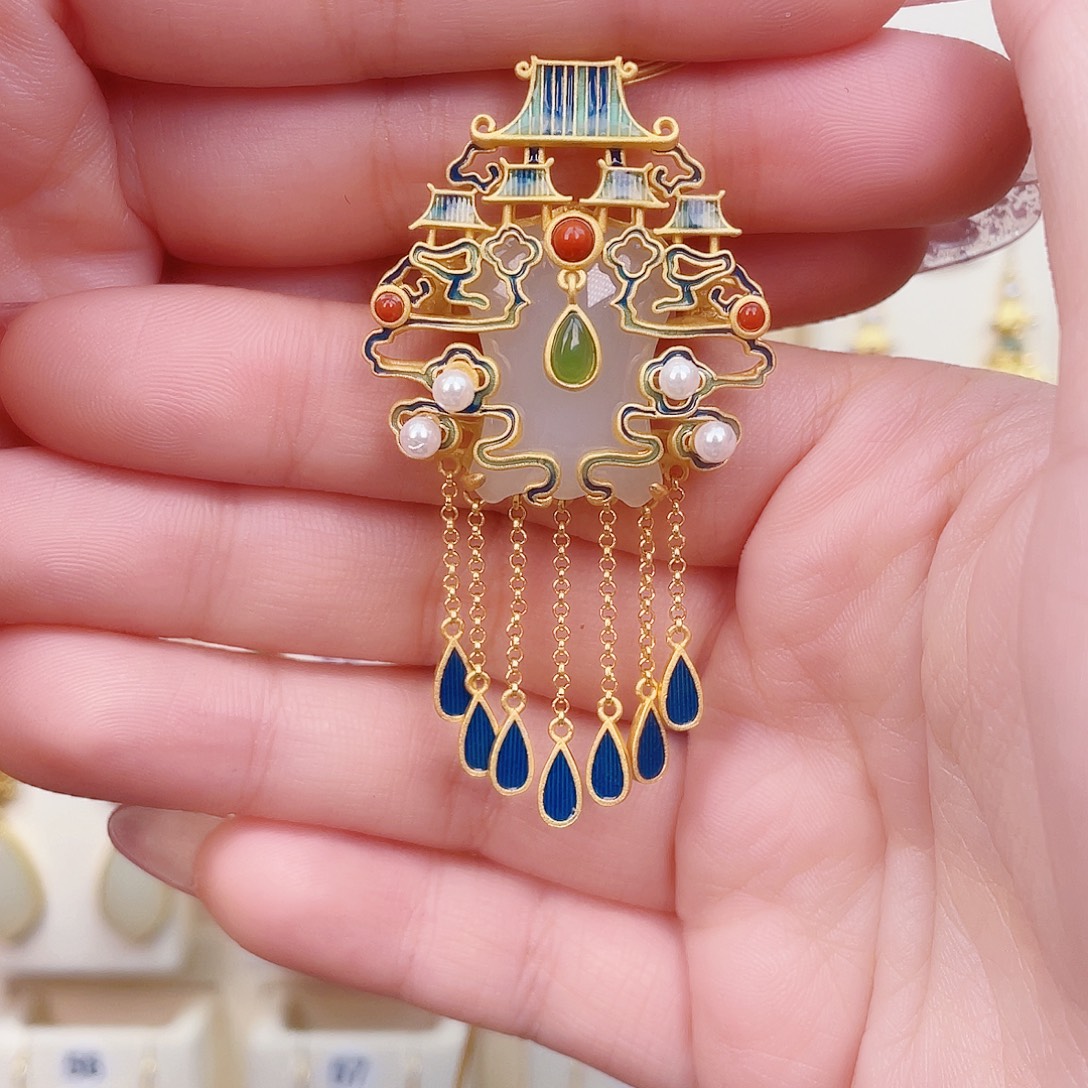 和田玉银S925镀金镶嵌颈饰