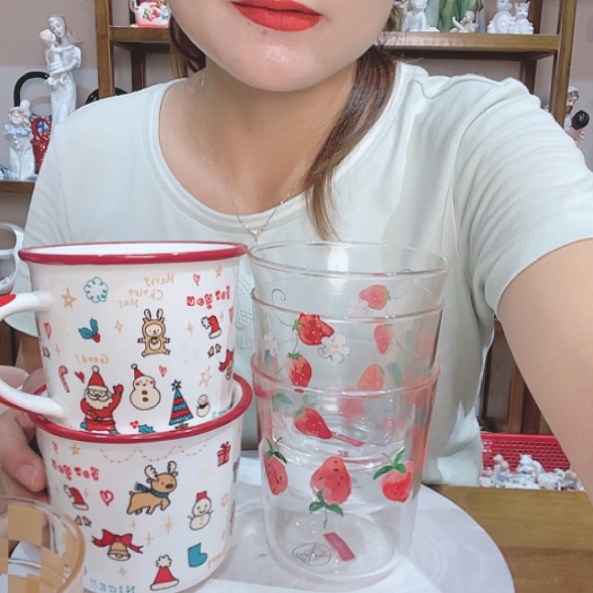 【闪购商品】琉璃手工艺品任****～雪人陶瓷杯2个装➕3个草莓杯送2勺