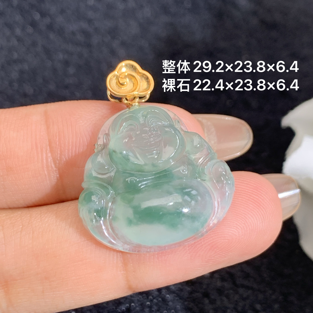 18K金镶嵌天然缅甸翡翠冰种佛公吊坠29.2×23.8×6.4/22.4×23.8×6.4