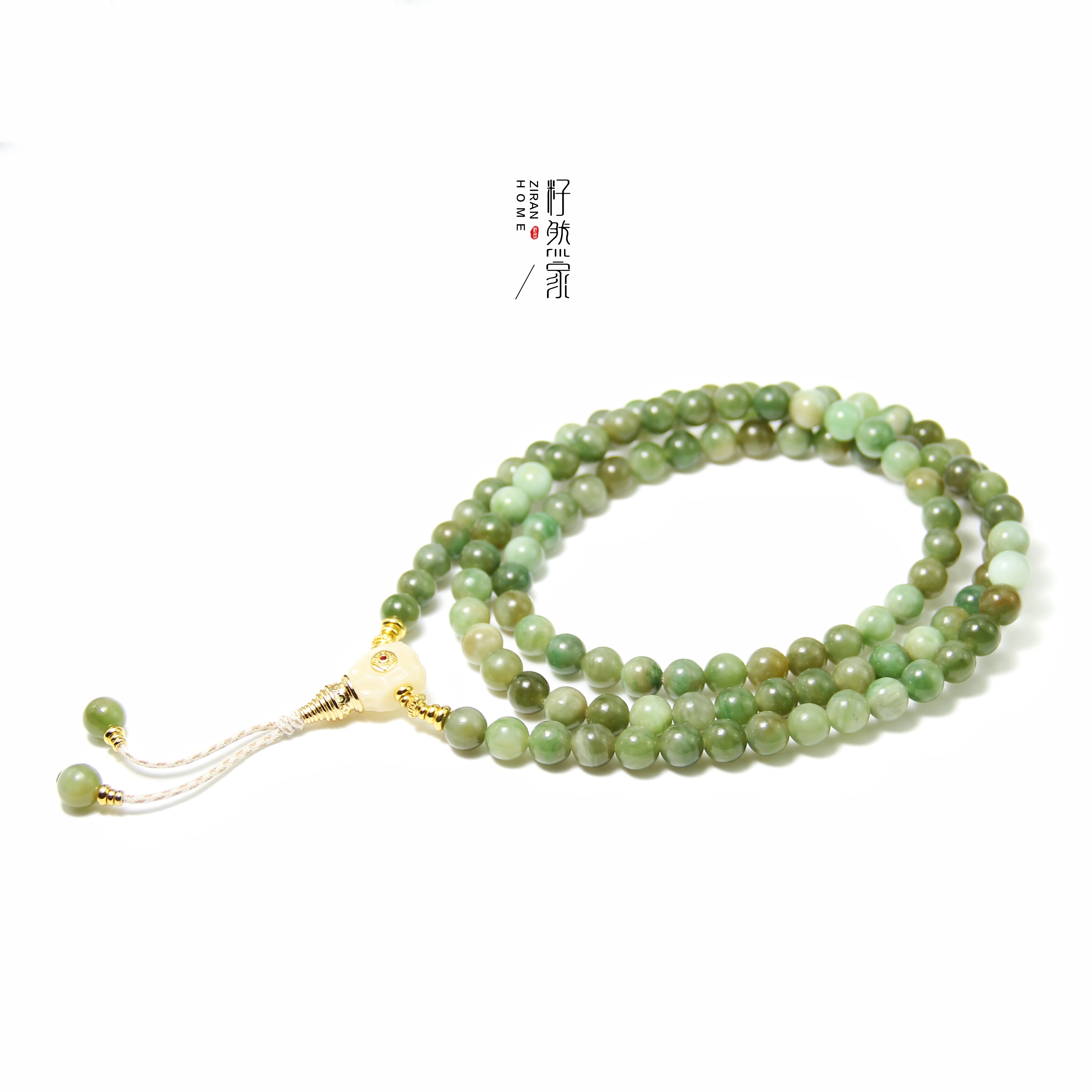 天然和田玉黑羊洞圆珠108佛珠8mm长链绿色轻奢百搭（多样性发其一）