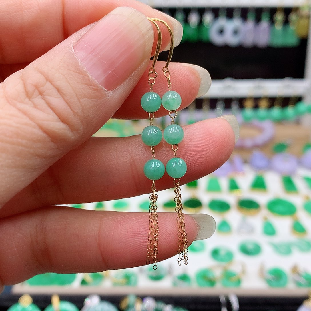 翡翠耳饰18K金镶嵌的