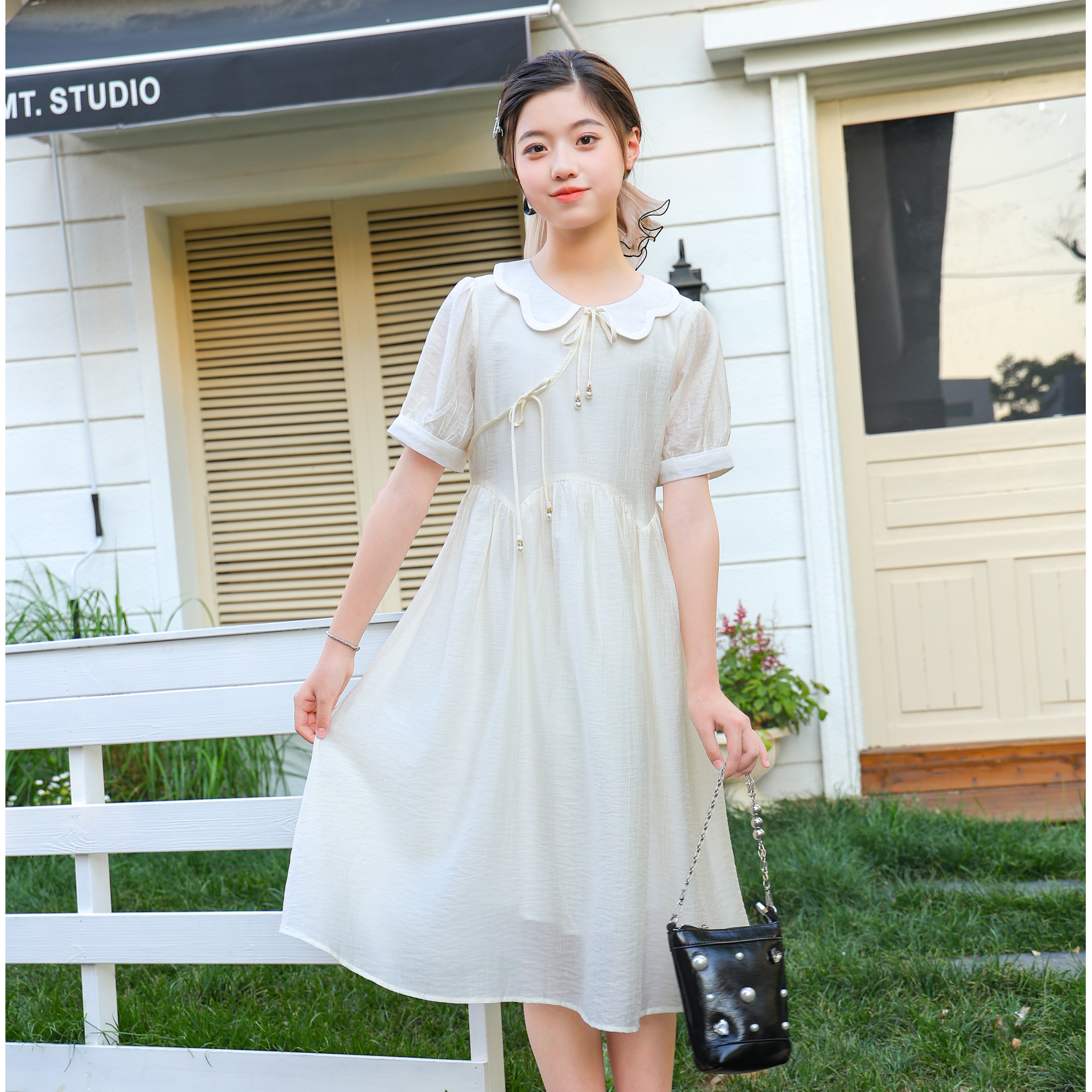 夏季新款女童国风显瘦连衣裙学生新中式娃娃领长裙zb5924田范KIDS