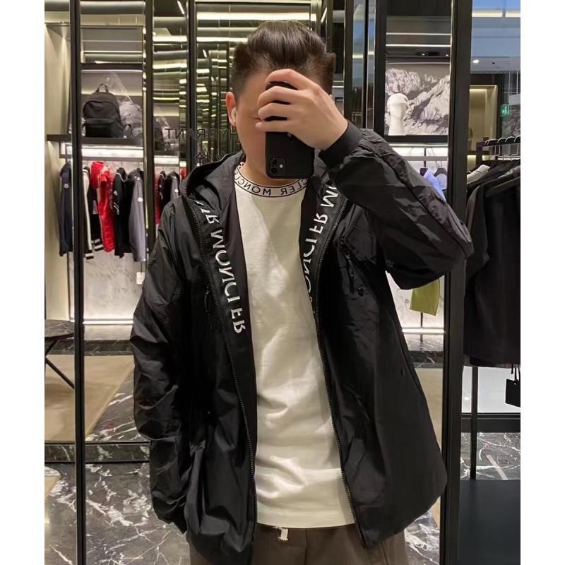 未使用 MONCLER 蒙口 拉链字母logo黑色风衣夹克外套
