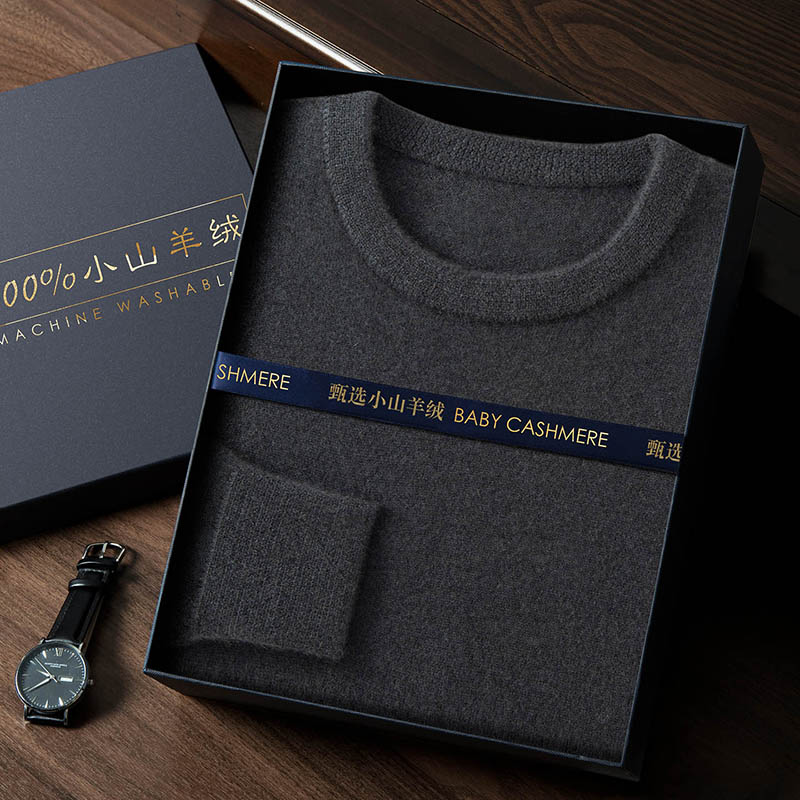 小山羊绒男士100%纯山羊绒圆领商务休闲针织打底衫
