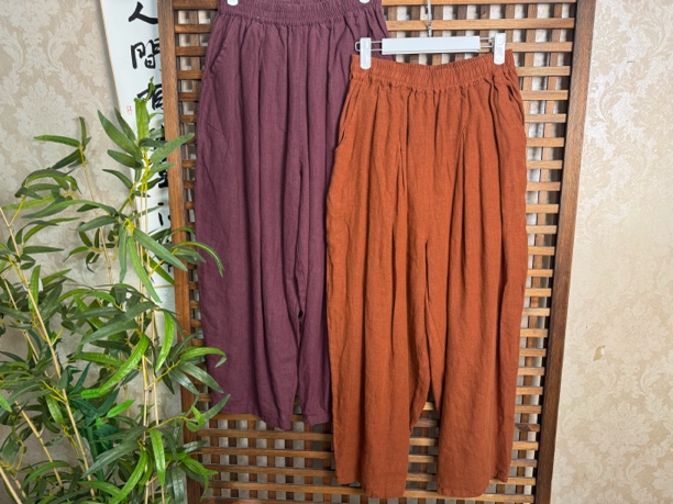 双层亚麻宽松休闲随性老爹裤