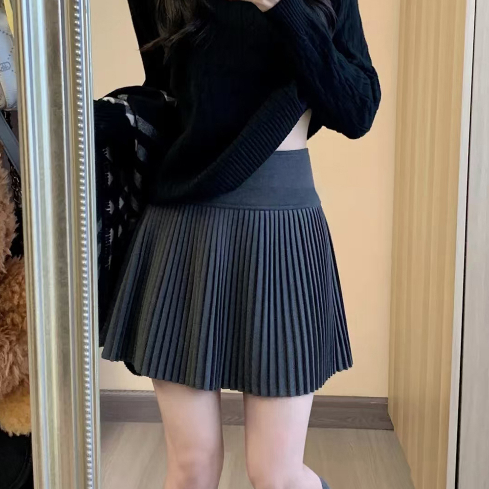 【2089】大码女装胖mm灰色百褶半身裙冬季高腰防走光a字短裙