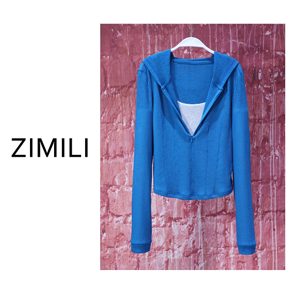 【亮哥女装】2025欧版孔雀蓝鱼骨收腰拼接假两件高弹上衣8829-A9