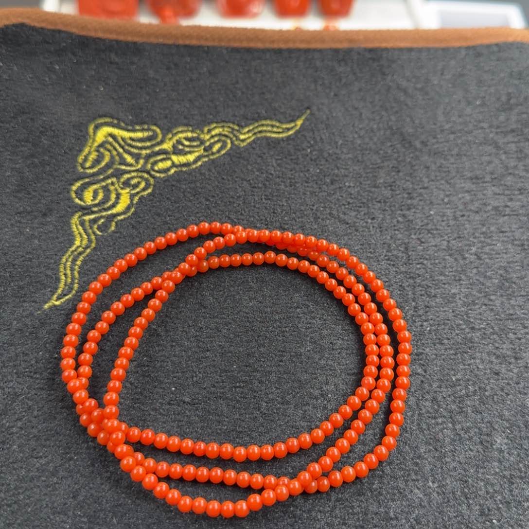 南红玛瑙福利款3.5mm柿子红多圈手链未镶嵌