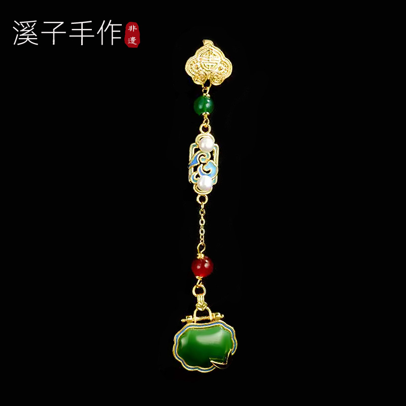 锌合金珐琅胸针 原创设计新中式旗袍压襟挂饰流苏吊坠胸花女配饰