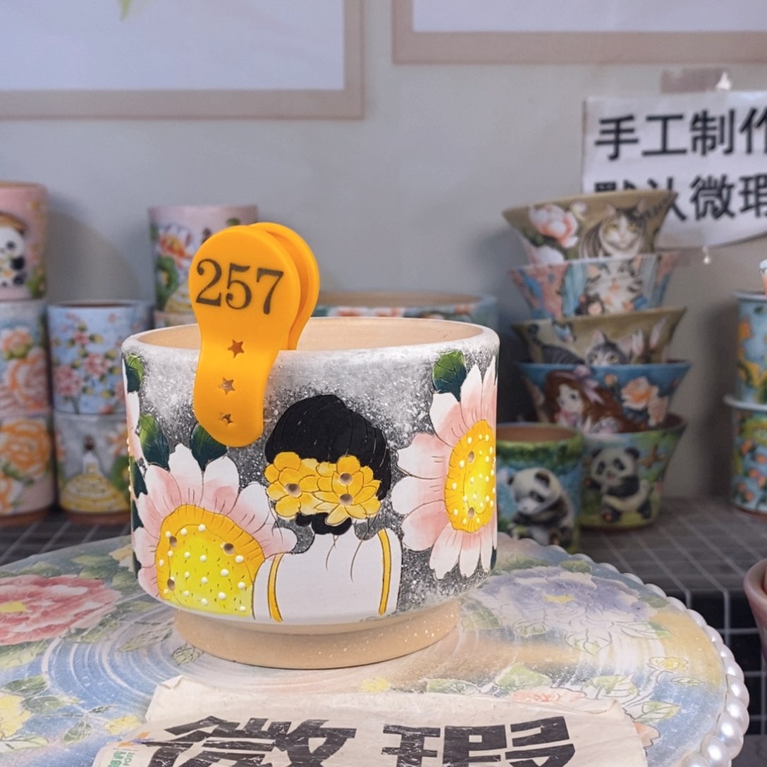 紫砂花盆红陶手绘花盆