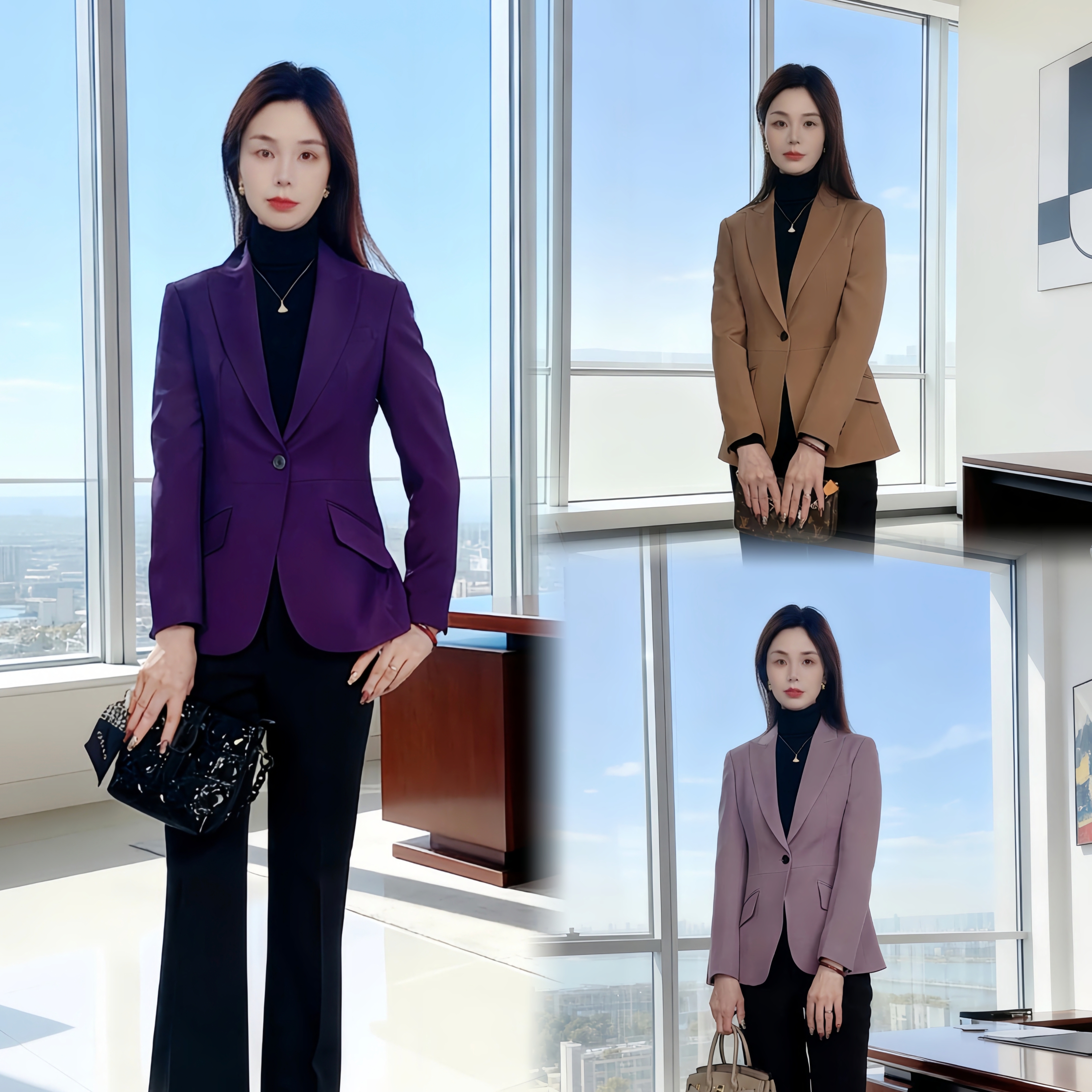 【3款颜色】秋冬新款紫罗兰单件上衣时尚气质职业名媛女神范外套