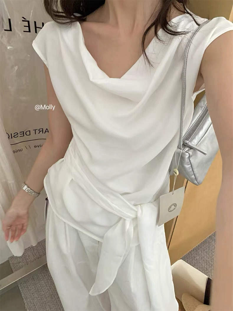 轻奢气质休闲显瘦收腰设计感无袖阔腿裤时尚套装