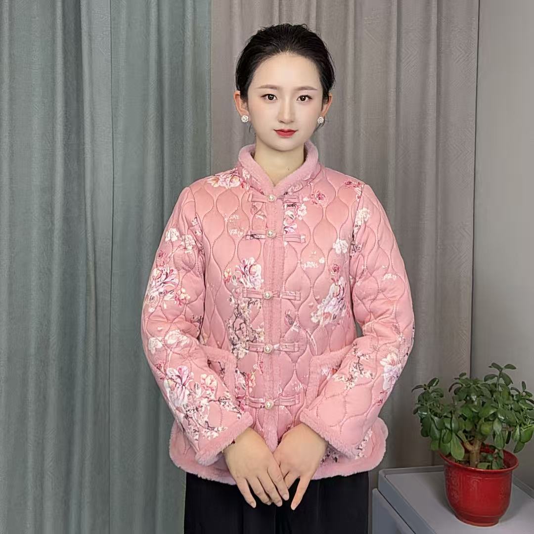 复古新款妈妈装新中式棉袄大花棉袄网红款加绒棉衣百搭棉服冬季