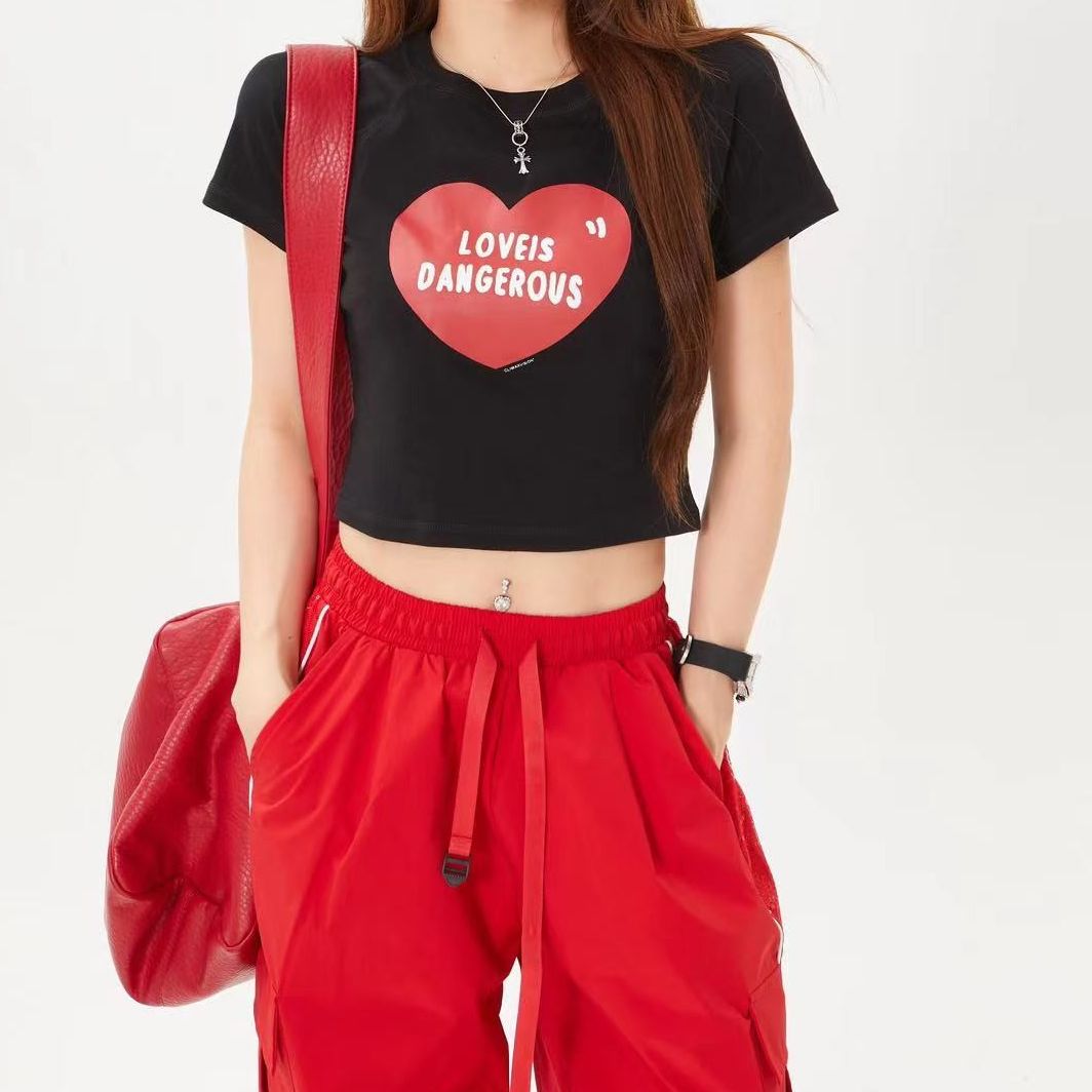 小鱼【定格爱意】爱心字母夏款百搭显瘦简约T恤上衣LWJ24B2T914