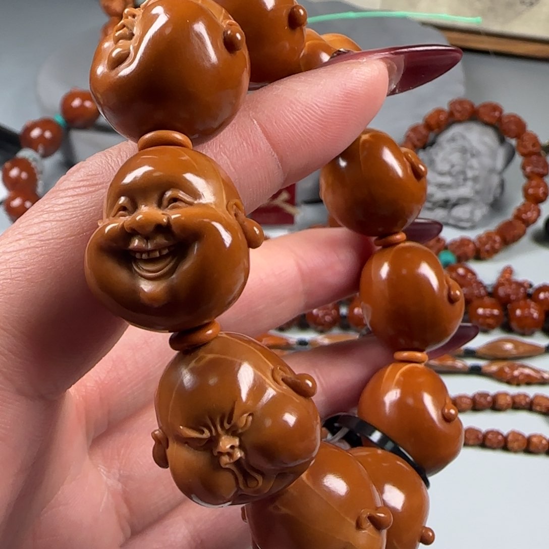 橄榄核手串/手链宽2.1老树铁核人生百态小胖爷