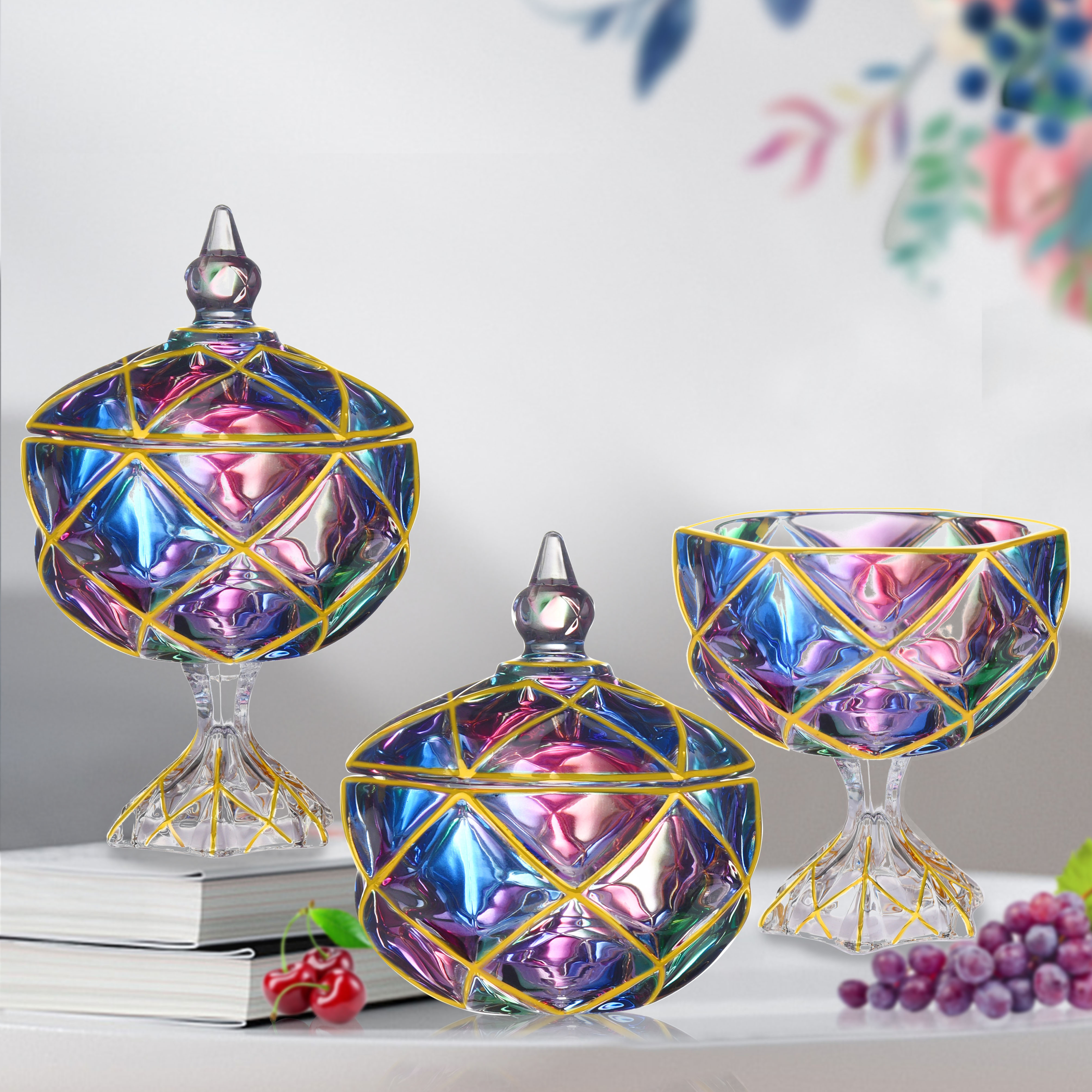 幻彩圣光小糖缸菱格彩窗系列意大利佛罗伦萨玫瑰窗设计糖果罐D125