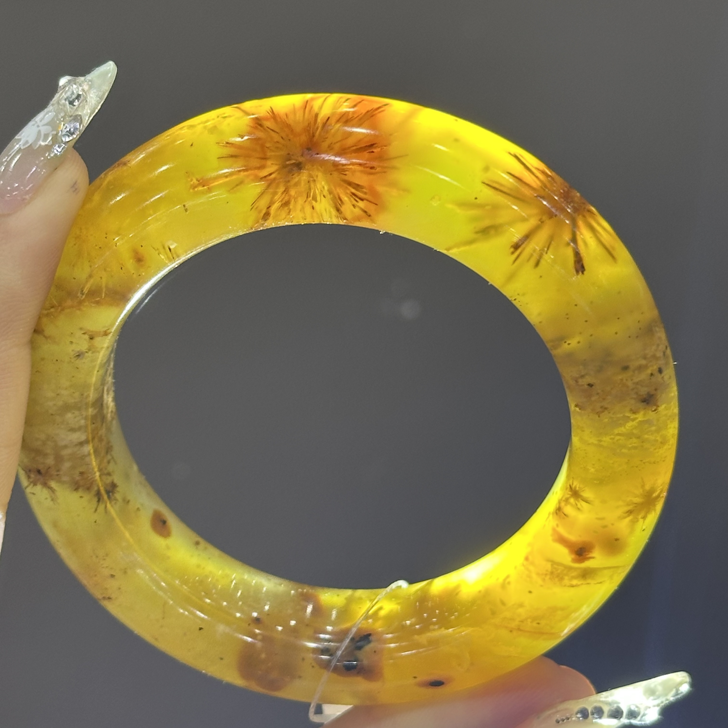 天然岫玉高品质辽阳金草圈口53宽15厚12