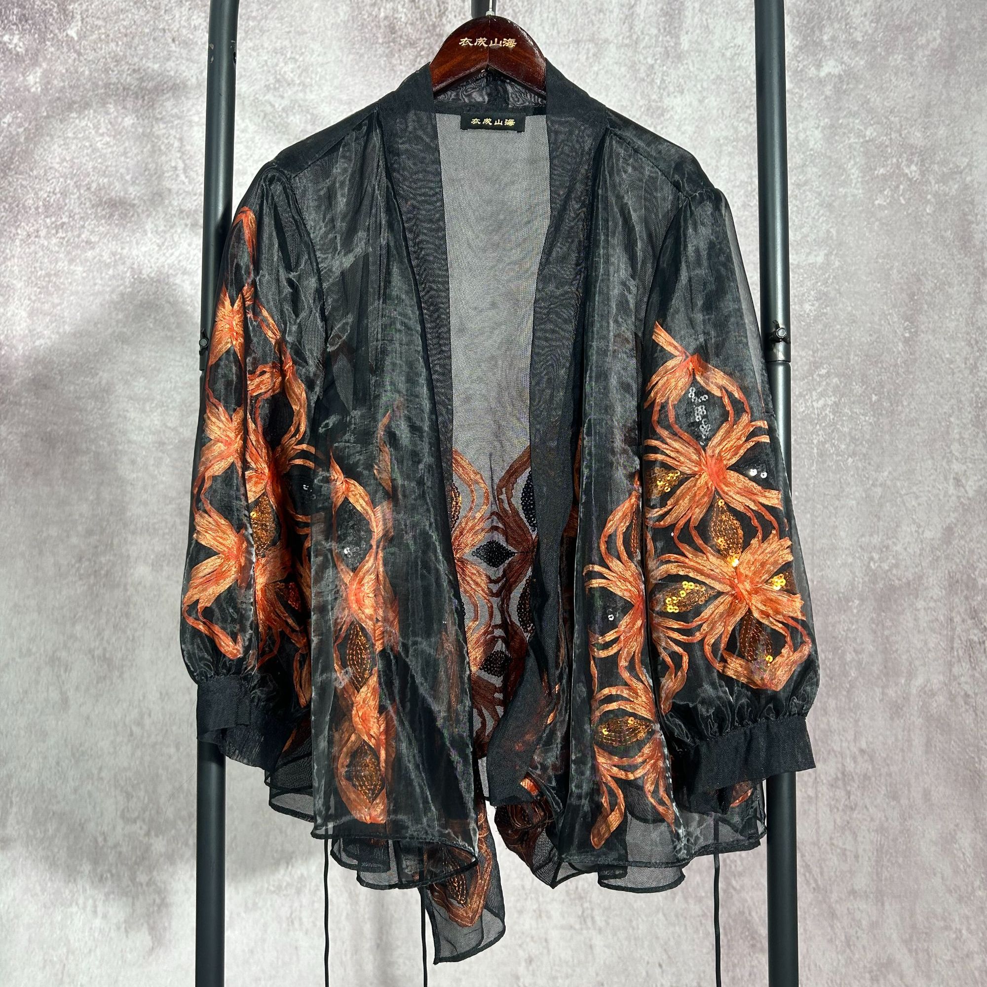 【大海轻奢】L1681-4新款黑色刺绣拼纱夏季宽松设计师款时尚外披