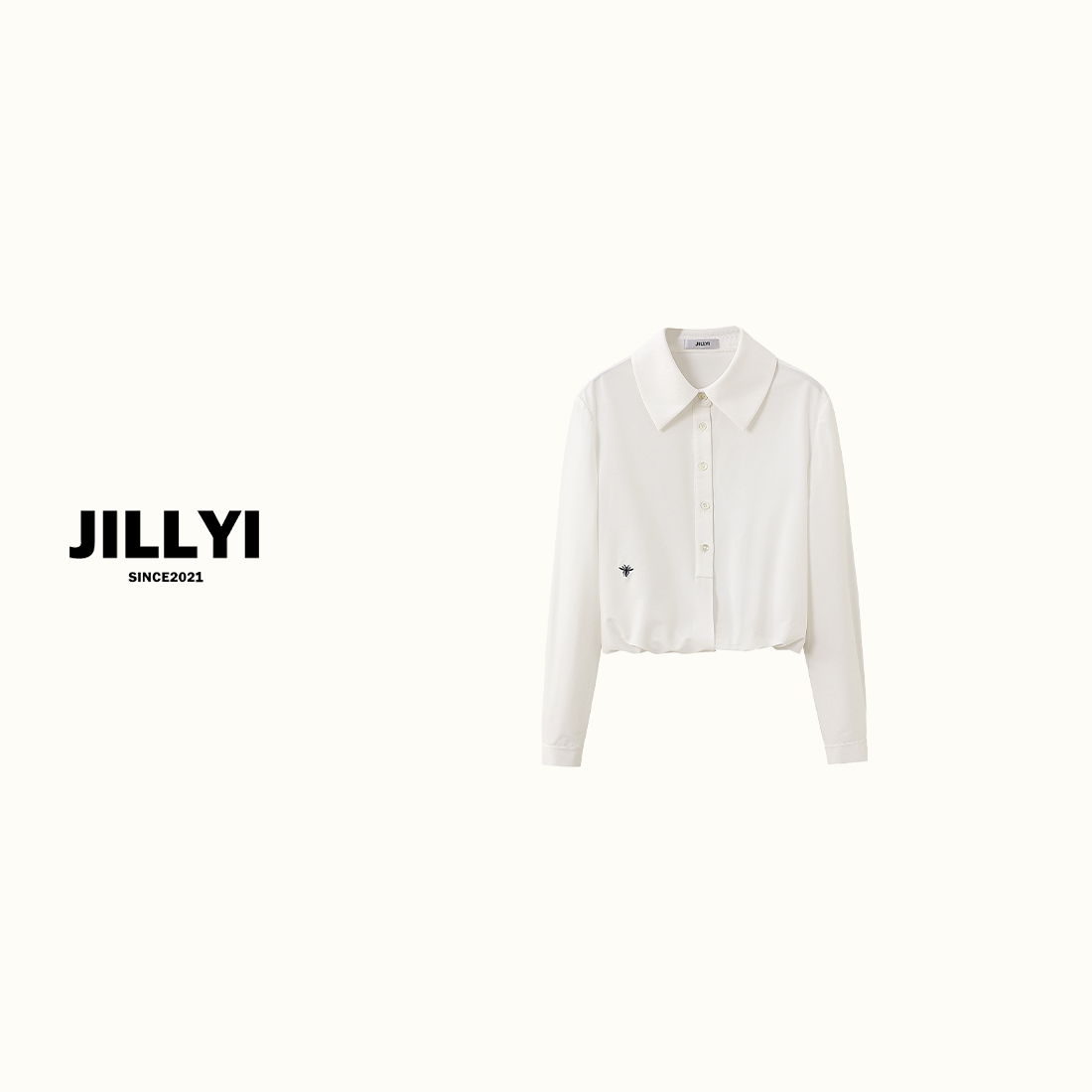 JILLYI南山店【奶油奶酪】纯色小蜜蜂刺绣衬衫简约时尚百搭长袖休闲