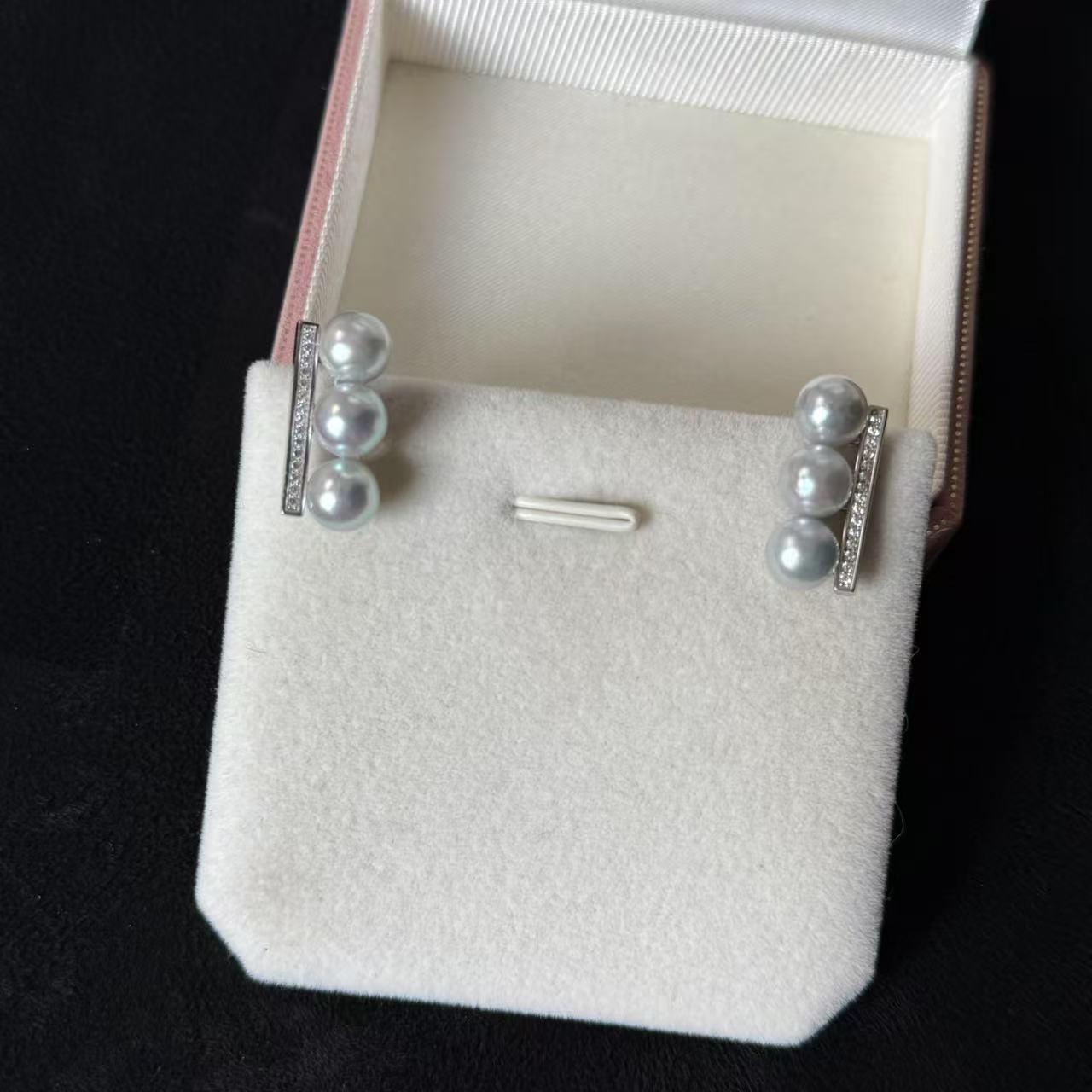 海水真多麻三珠平衡木耳钉 银925 天然色简约气质款耳饰