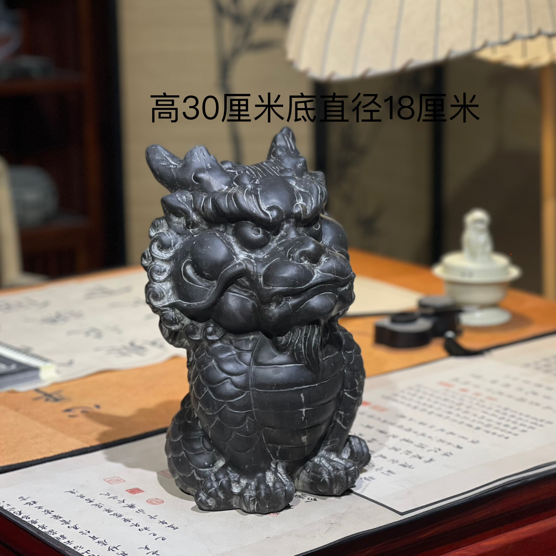 天然山西青石整石雕刻大麒麟摆件
