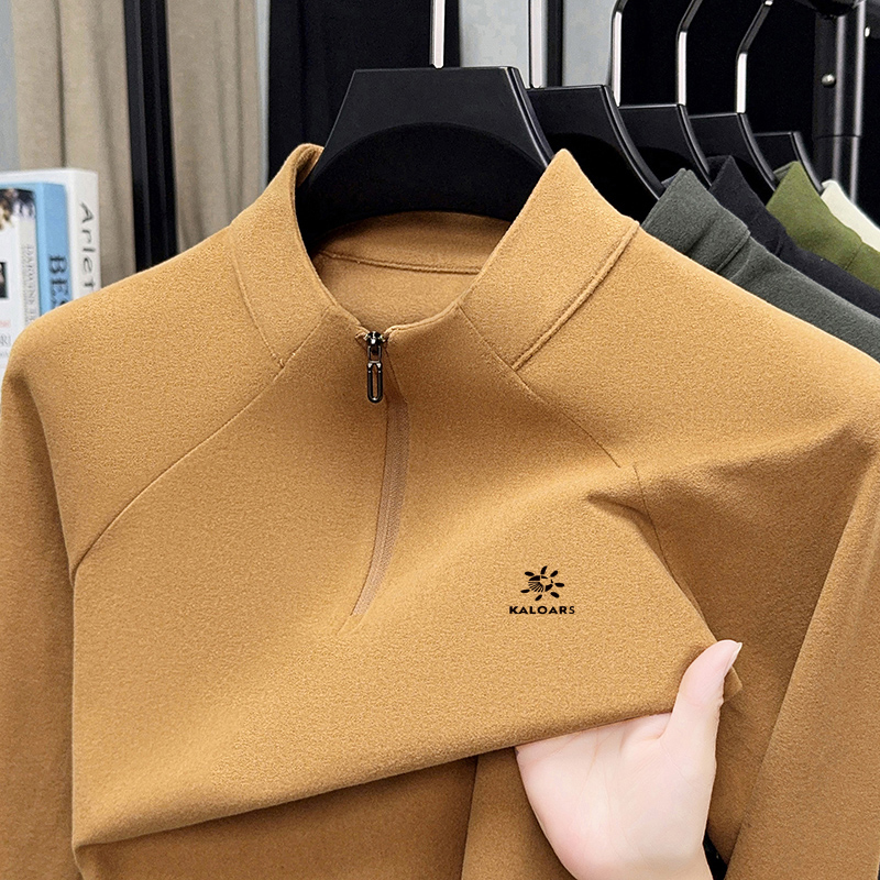 凯家小石头秋冬男长袖磨毛t恤Polo衫半高拉链卫衣弹力体恤打底衫