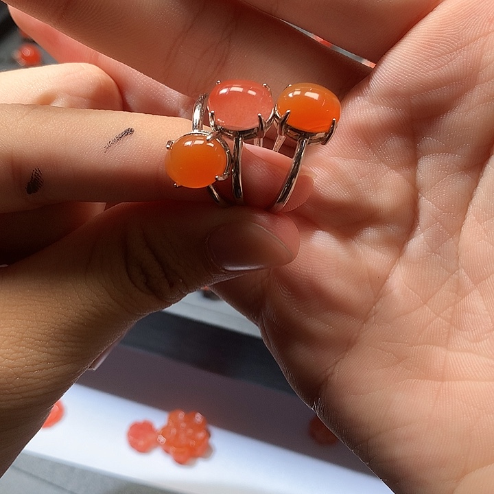 栀***子南红玛瑙合金戒指