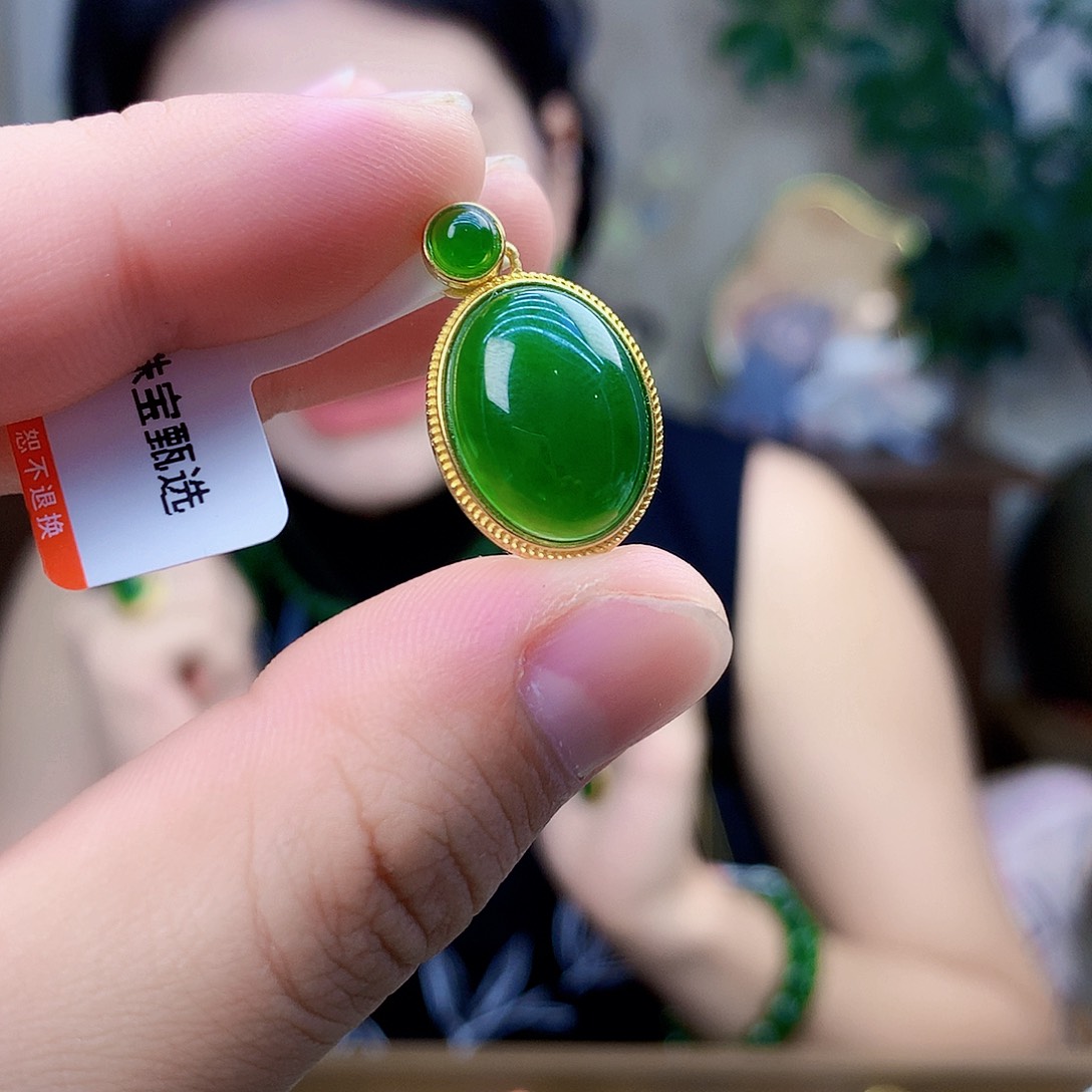 和田玉（碧玉）银S925镶嵌吊坠(不含链)吊坠