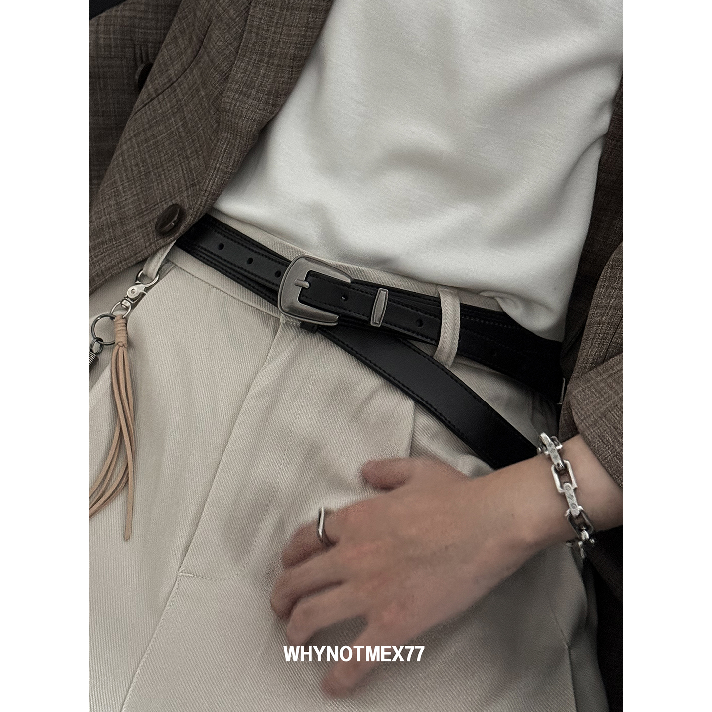 【序77】小众设计款黑色高级感腰带金属喷砂复古百搭皮带男女