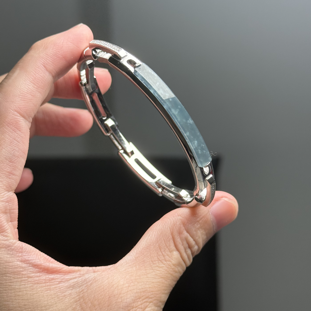 天然危地马拉翡翠手镯链镯设计款925银镶嵌