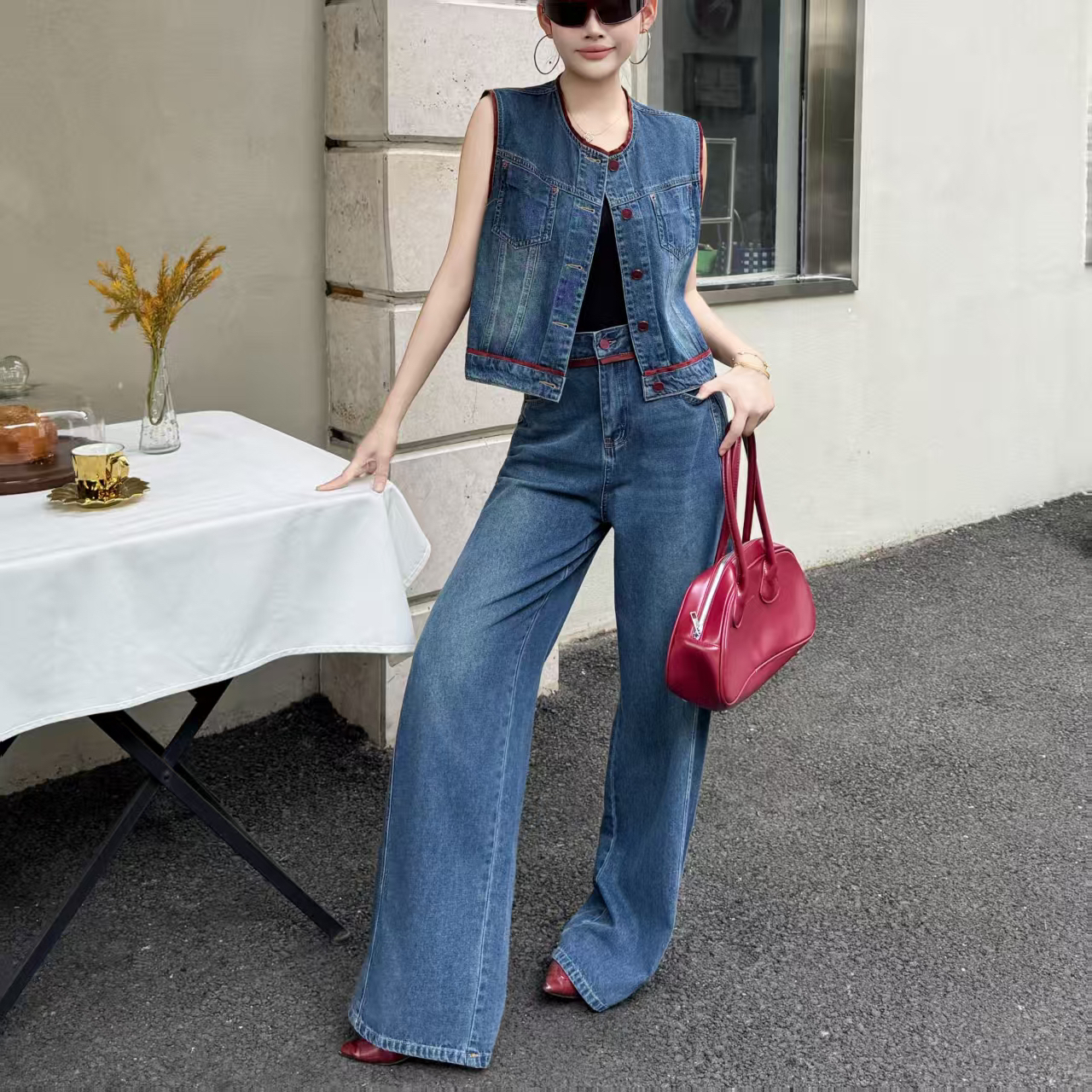 高个子秋季高腰显瘦搭配牛仔裤休闲百搭身型（裤长大约107长度）