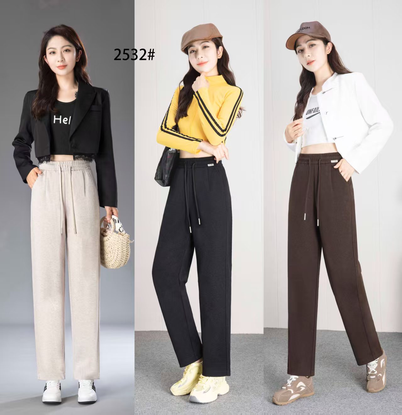 冬季新款高腰抽绳休闲百搭显瘦毛呢休闲裤长裤