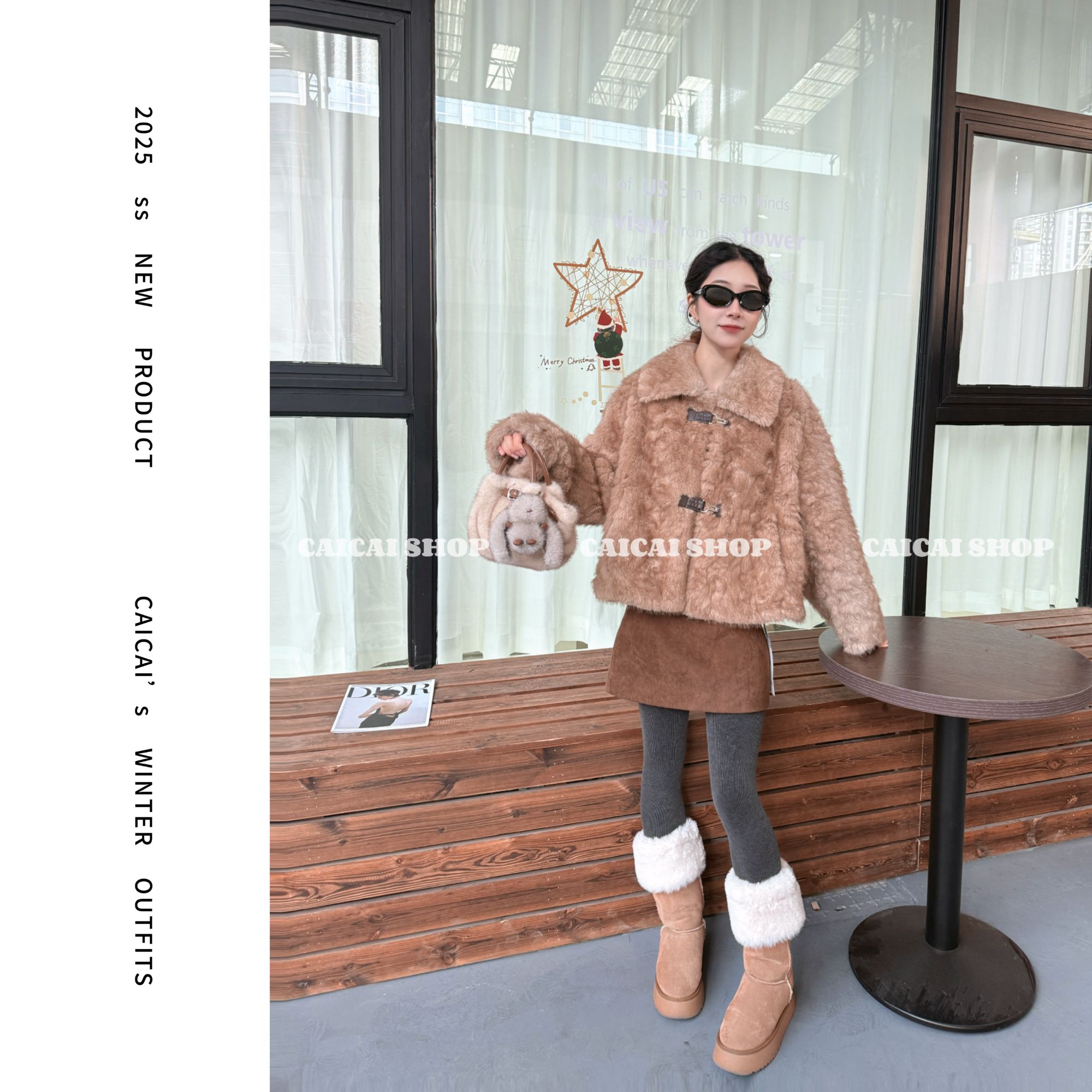 XIANZAI冬季新款皮毛一体翻领长袖短款单排扣保暖外套20251129013