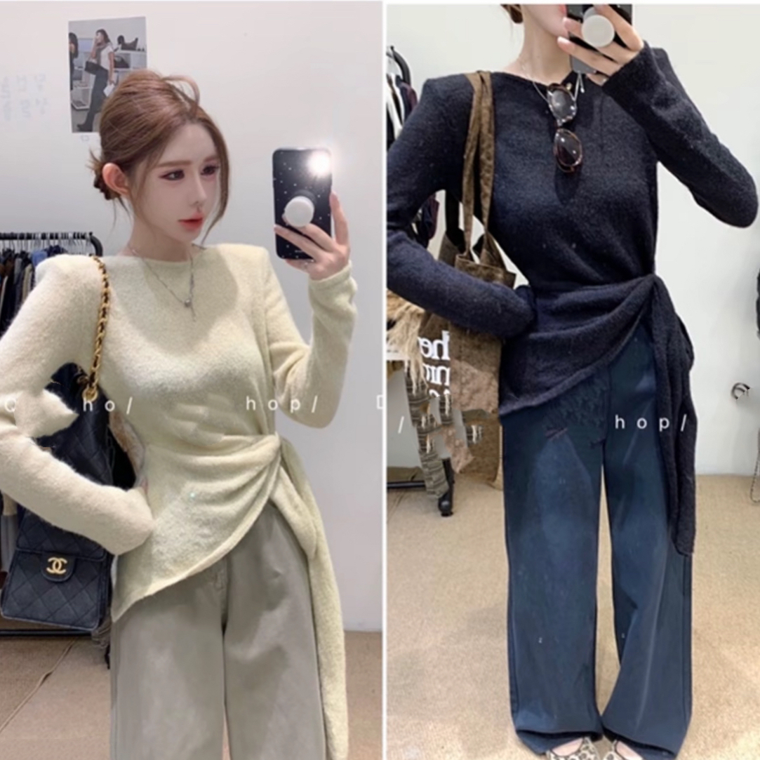 洁哥 新品韩系侧边打结毛衣